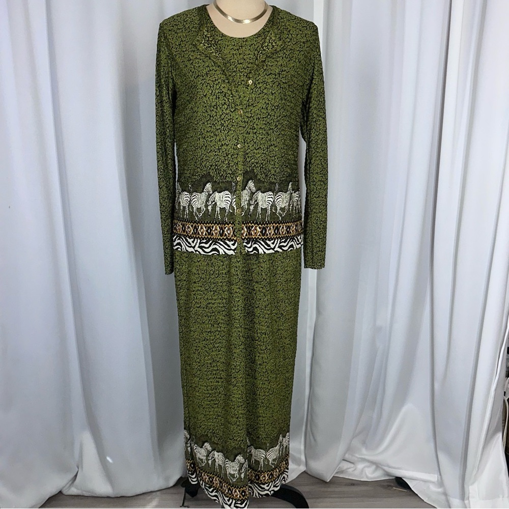 Vtg Pleat Pleat by Rafael Maxi Tank Dress And Jacket Sz S Safari Stretch Texture